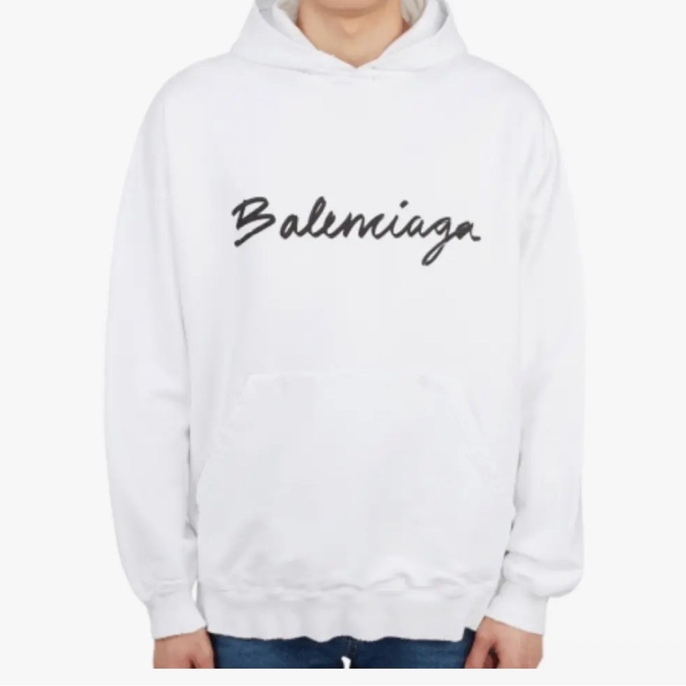 NWT Balenciaga white distressed hoodie with script logo retail $950
